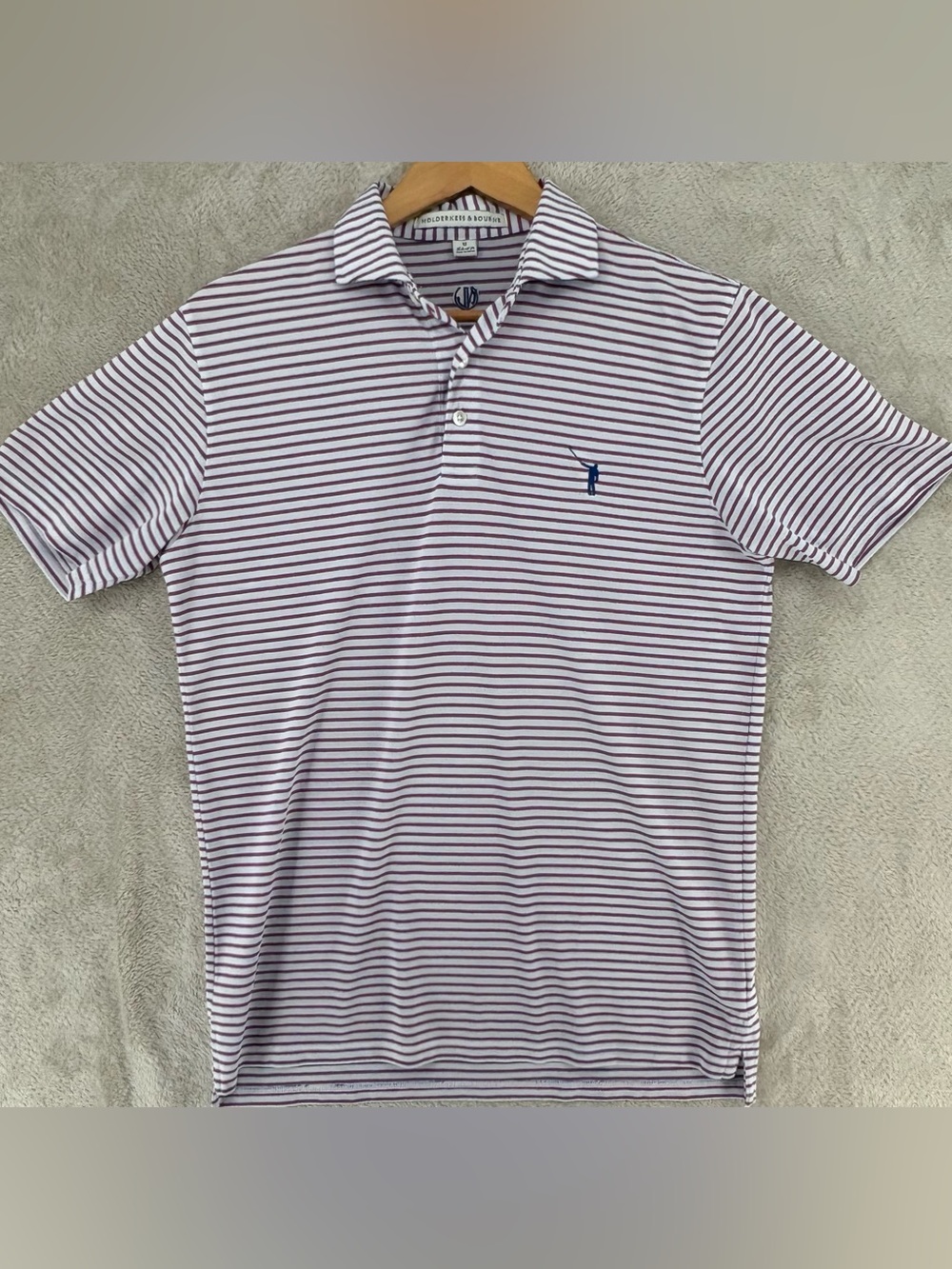 Holderness & Bourne Men’s Striped Performance Golf Polo White Red Blue